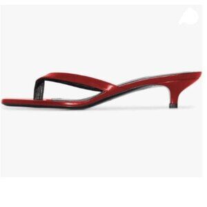 Wansseny Red Sandy Square Open Toe Mid Heel Flip Flops Mules Sandals Shoes